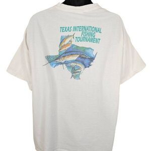 Vintage Sportfishing T Shirt Mens Size 2XL White 90s Texas International Fishing